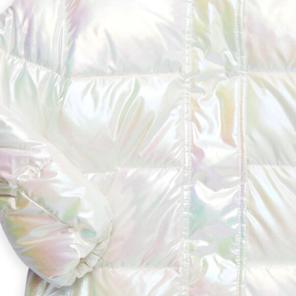 NEW Sam Edelman Little Kid Girl Quilted Iridescent Faux Fur Trim Puffer Jacket - Picture 4 of 5